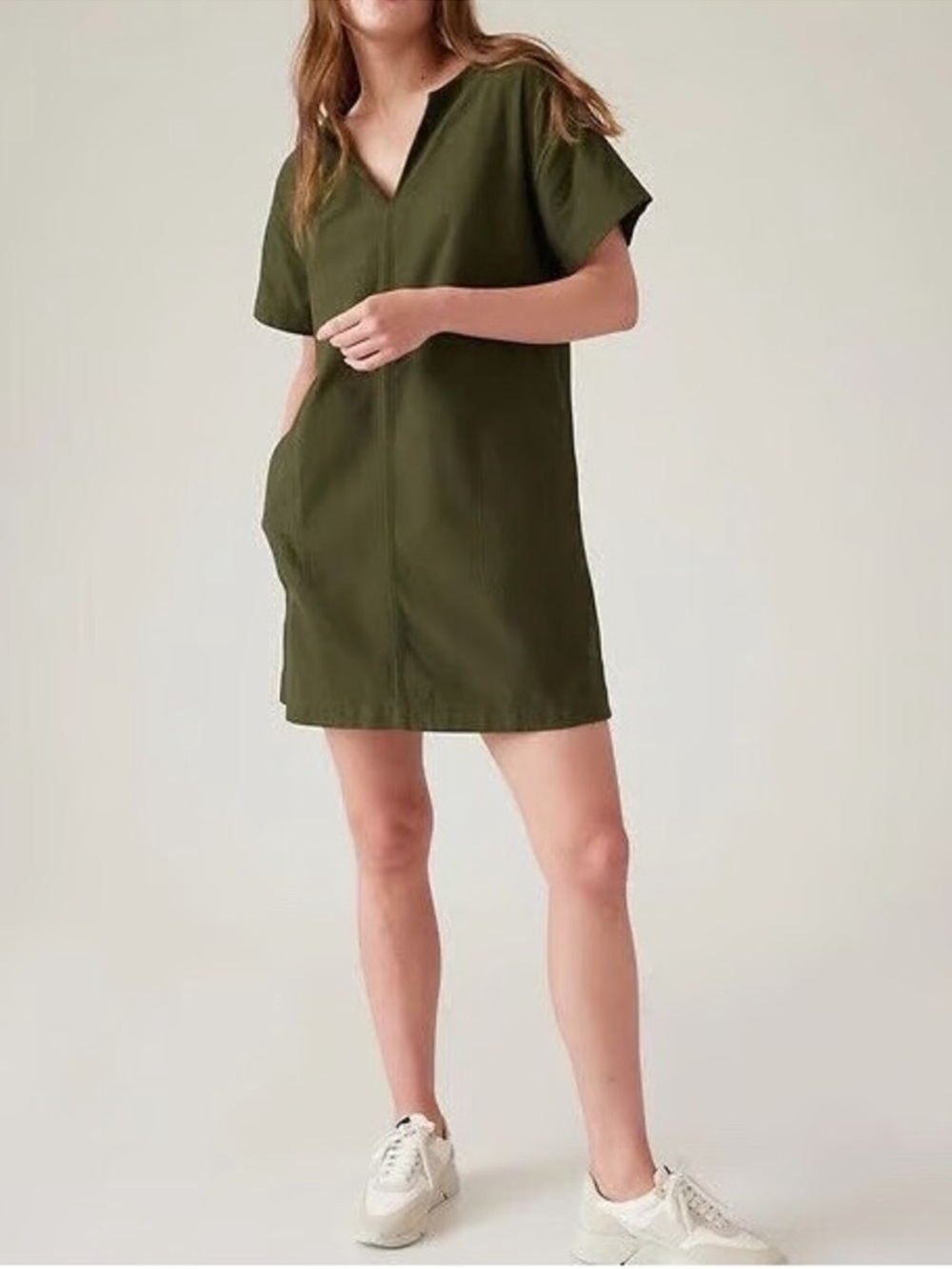 Athleta Farallon Dress Aspen Olive Green Size Medium A-Line Loose Shift